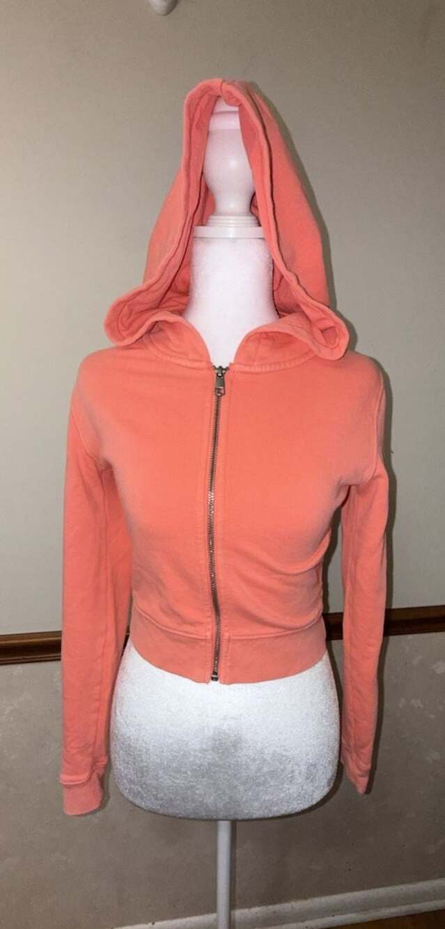 American Eagle Coral Pink Cropped Full Zip Hoodie Sweatshirt Size S